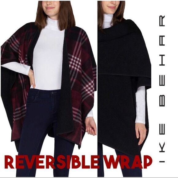 Ike Behar Ladies Reversible Poncho Style Wrap with High Pile Fleece - Picture 1 of 16